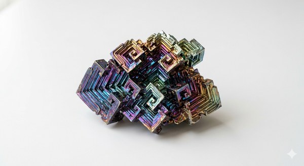 Bismuth crystal with rainbow iridescent colors